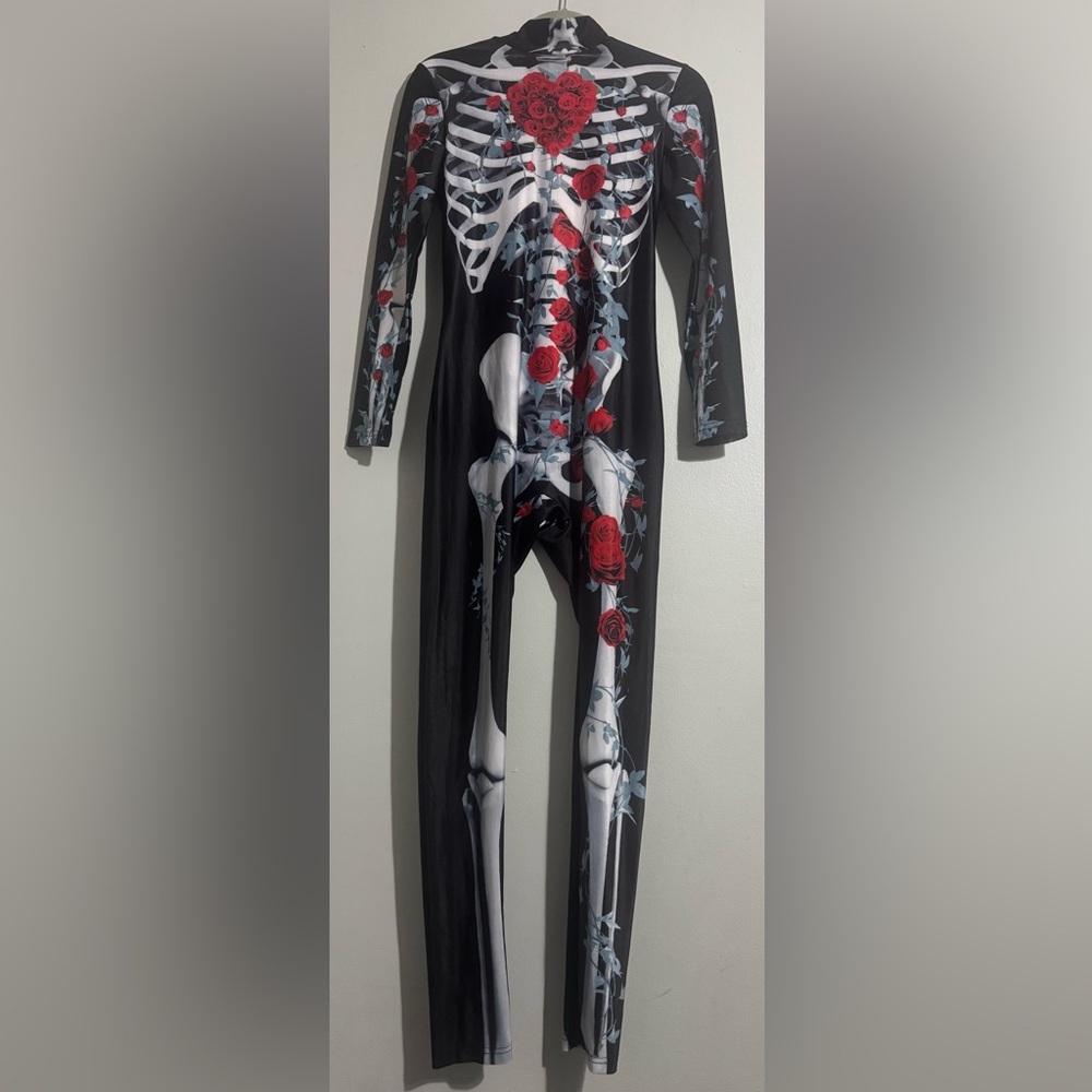 Rose Skeleton Jumpsuit Front Zip Costume 🌹🩻